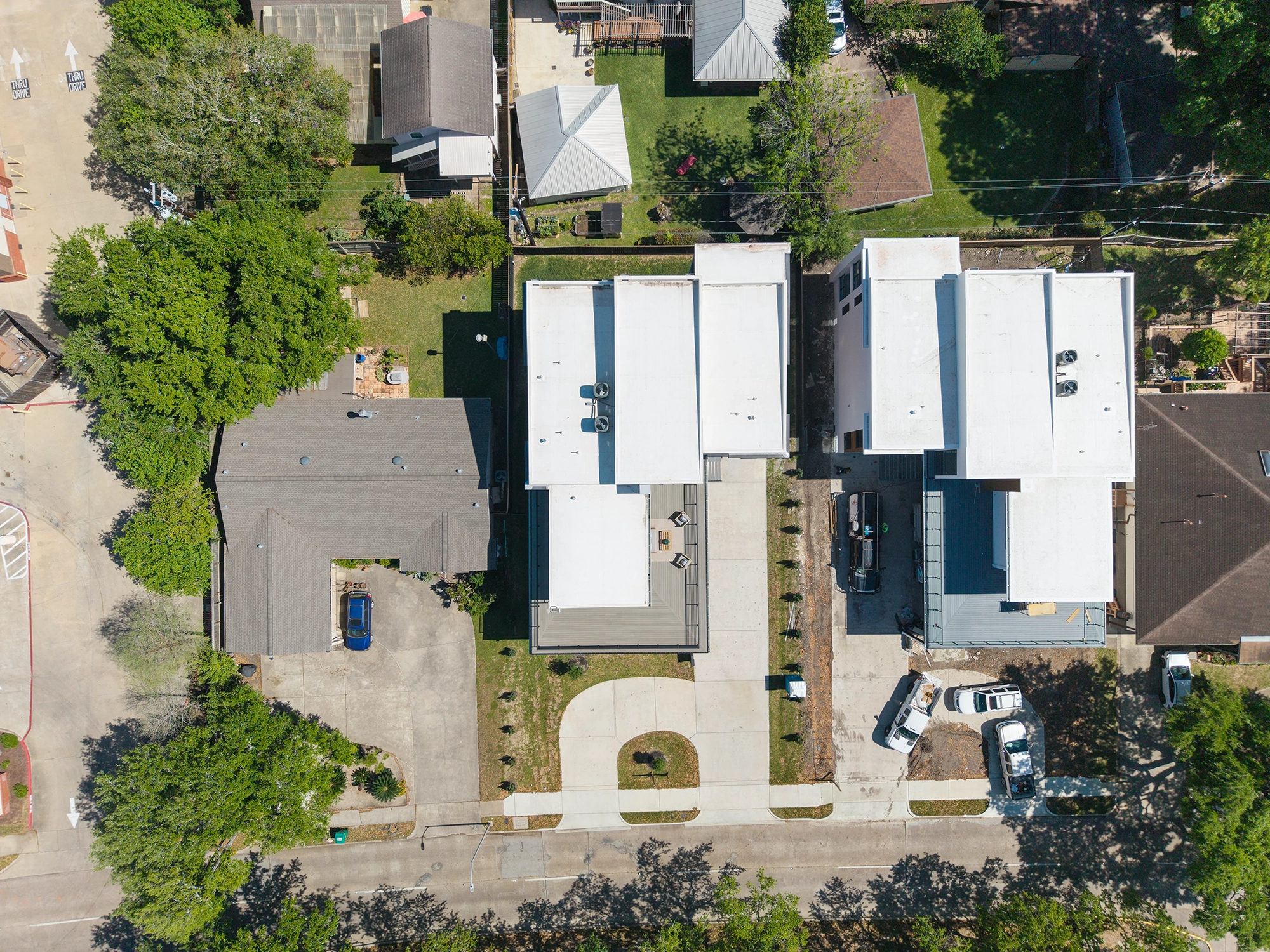 Aerial view of the house at dusk