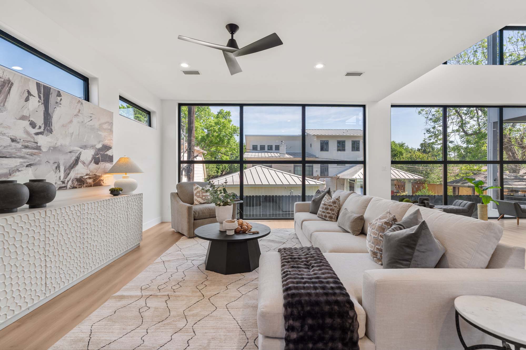 Living and kitchen, wide view